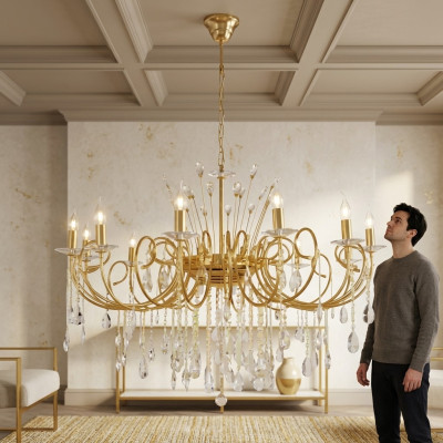 Lustre Luminaire Lampe Salon Or Verre Luxe Plafonnier Lampes