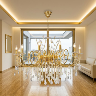 Lustre Luminaire Lampe Salon Or Verre Luxe Plafonnier Lampes