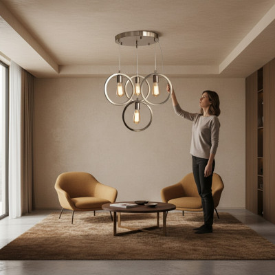 Lustre de plafond moderne luminaire suspension salon luxe chrome mat 35x70