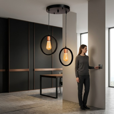 Lustre de plafond pour salon ou invités de luxe, élégant luminaire noir.