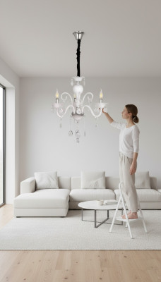 Lampe de plafond Une lampe suspendue moderne de luxe pour le salon, blanche et neuve.