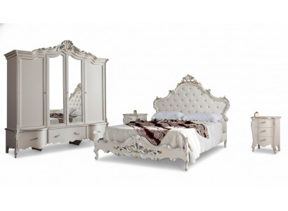 Ensemble de chambre blanche Classique avec lit 2x tables de chevet Armoire