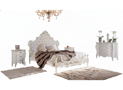 Blanc Chambre Suite Lit 2x Tables de chevet Commodes Bois Ensemble 4 pièces