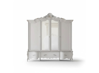 Quatre portes Armoire Classique Blanche en bois massif Conception de placards
