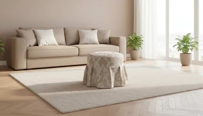 Tabouret rembourré rond de luxe gris, en tissu Ottoman de meubles rembourrés.