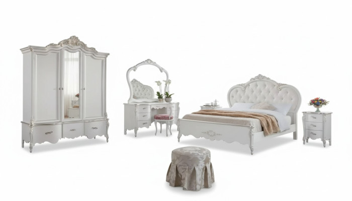 Ensemble de meubles de chambre complet en blanc, ensemble de meubles classiques 8 pièces neuf.