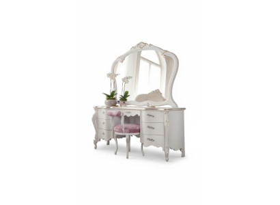 Classique r Set de meubles de chambre à coucher en bois massif Coiffeuse 2 pièces Blanc