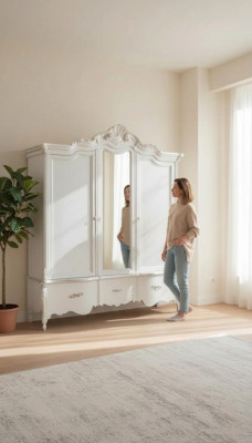 Armoire blanche Mobilier en bois massif Chambre à coucher Designer Portes en verre