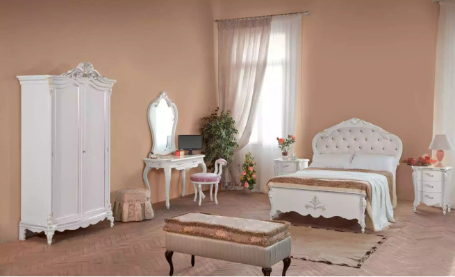 Ensemble de chambre complète Lit Tables de chevet Armoire Tabouret 8 pièces