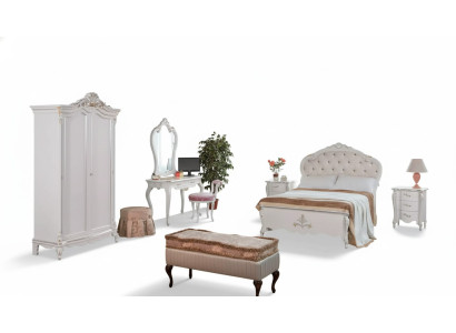 Ensemble de chambre complète Lit Tables de chevet Armoire Tabouret 8 pièces