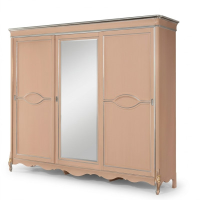 Armoire de chambre beige à 3 portes en bois massif Meuble classique