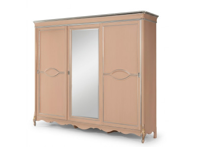 Armoire de chambre beige à 3 portes en bois massif Meuble classique