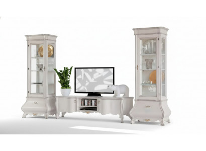 Mur Blanc Salle de séjour de luxe Meuble mural 2x Vitrines TV Buffet basique Classique