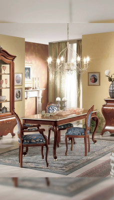 Ensemble de salle à manger classique avec table de luxe et 2 chaises à accoudoirs en bois Groupe 5 pièces