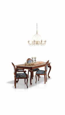 Ensemble de salle à manger classique avec table de luxe et 2 chaises à accoudoirs en bois Groupe 5 pièces