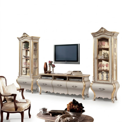 Classique Salon Unité murale Armoires Vitrine Ensemble de meubles en bois de luxe 3 pièces