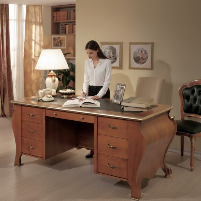 Bureau classique Design Desk brun Table en bois Mobilier