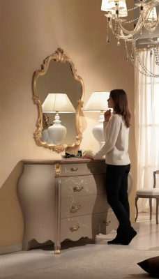 Commode Miroir Groupe Design en bois Armoire latérale Ensemble de meubles 2 pièces
