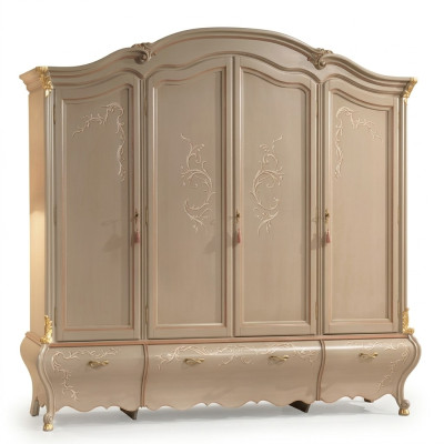 Grande armoire classique à quatre portes en bois massif de luxe.