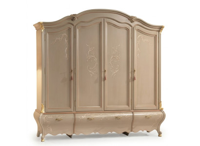 Grande armoire classique à quatre portes en bois massif de luxe.