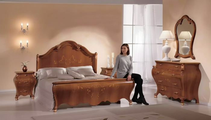 Ensemble de chambre brune Mobilier de luxe Lits Tables de chevet Miroir Commode