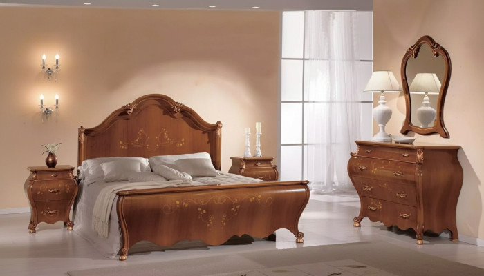 Ensemble de chambre brune Mobilier de luxe Lits Tables de chevet Miroir Commode