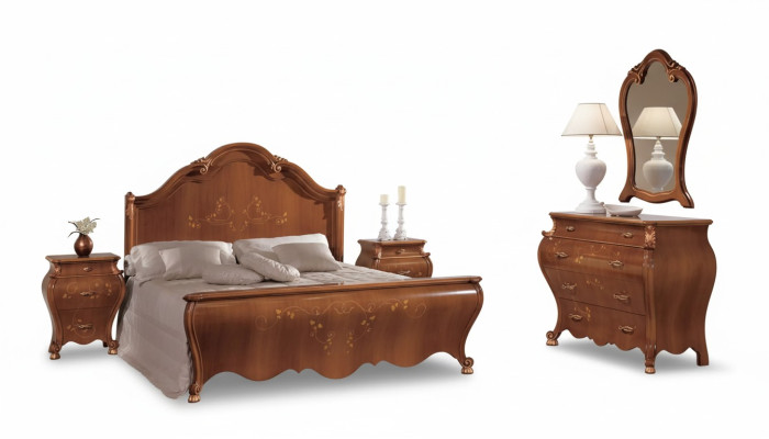 Ensemble de chambre brune Mobilier de luxe Lits Tables de chevet Miroir Commode
