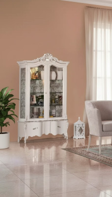 Vitrine de salon italien Armoire de meuble de salon Vitrine en verre blanc.