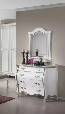 Commode en bois complet avec miroir, décor de meuble classique 2 pièces