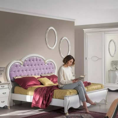 Conception de lit rembourré de luxe Double Chesterfield des lits d'hôtel bois meubles lit