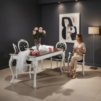 Conception Salle à manger Mobilier en bois 4x Chaise Blanche Table Ensemble de salle à manger Ensemble de salle à manger 5 pièces