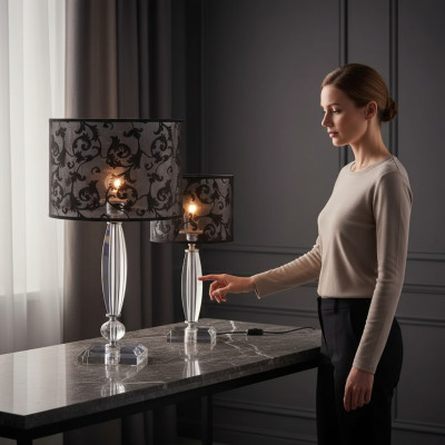 Lampe de table de style antique, lampe de table de lustre en cristal, lampes de cristal.