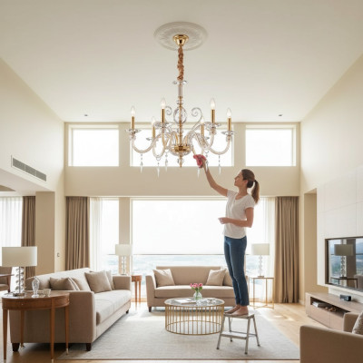 Élégant lustre en cristal doré suspendu au plafond nouveau