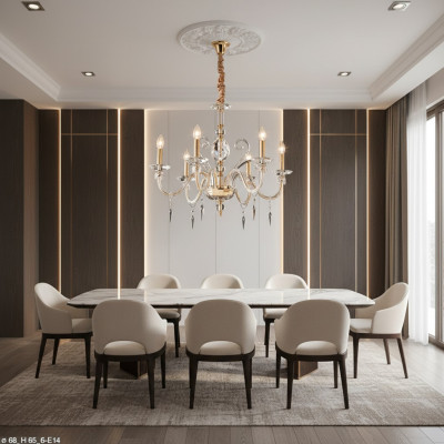 Élégant lustre en cristal doré suspendu au plafond nouveau