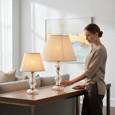 Lampe de table blanche transparente style antique lustre en cristal