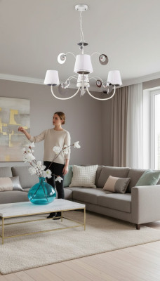 Luxueux Lustre 3x Lampes Plafonnier Art déco Blanc neuf