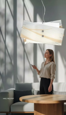 Élégant plafonnier moderne blanc avec 2 lampes.
