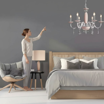 Élégante et moderne plafonnier suspendu beige avec 6 ampoules neuves.