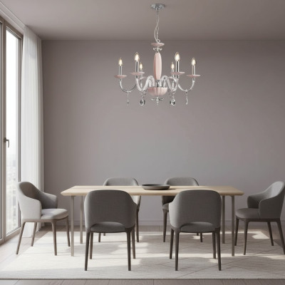 Élégante et moderne plafonnier suspendu beige avec 6 ampoules neuves.