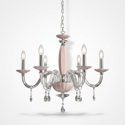 Élégante et moderne plafonnier suspendu beige avec 6 ampoules neuves.