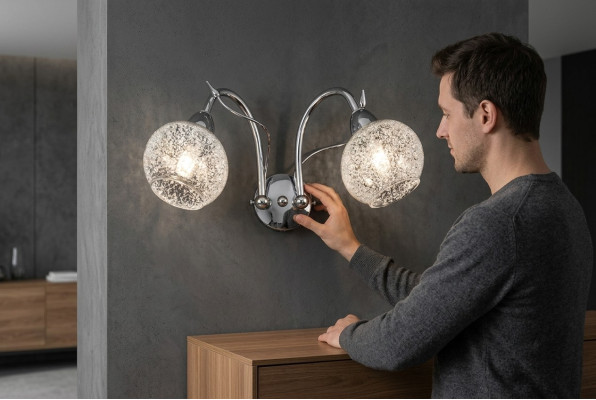 Lustre mural luxueux gris 2x lampes forme ronde décoration