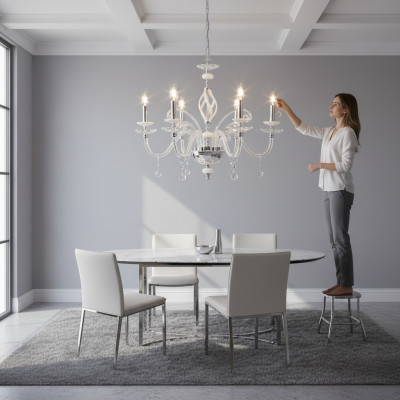 Lustre de plafond de luxe Lustre blanc Lustre en cristal Lampe de plafond