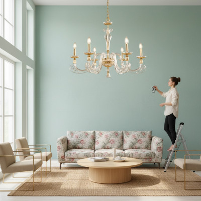 Plafonnier Lustre de luxe Lampe en cristal Lumière suspendue Lampes dorées