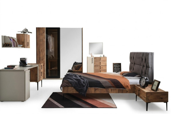 Chambre de luxe 7 pièces. Lit Table de chevet Armoire Commode Miroir