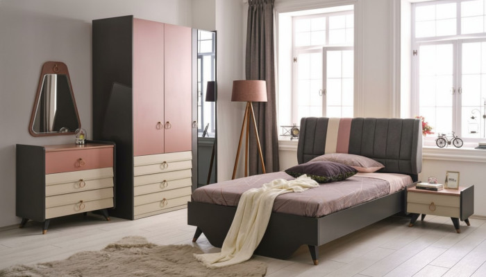 Ensemble de chambre de luxe Lit Table de chevet Armoire Commode Miroir nouveau