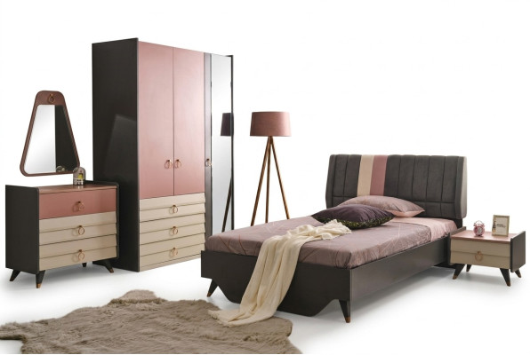 Ensemble de chambre de luxe Lit Table de chevet Armoire Commode Miroir nouveau
