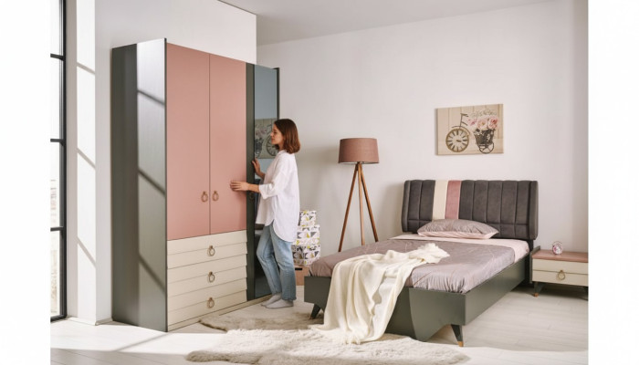 Chambre Ensemble Lit Table de chevet Armoire Moderne Luxe Setra Set