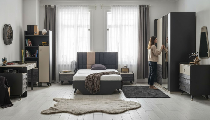 Luxueux set de chambre grise pour jeunes avec 7 pièces pour chambre d'enfants