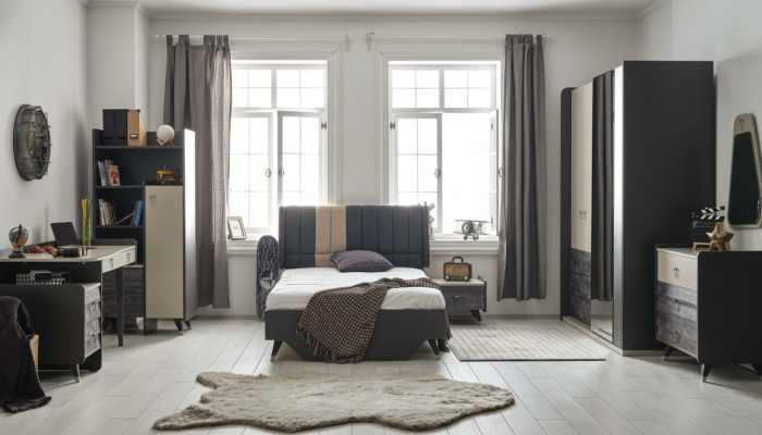 Luxueux set de chambre grise pour jeunes avec 7 pièces pour chambre d'enfants