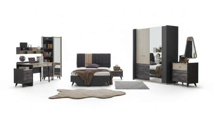 Luxueux set de chambre grise pour jeunes avec 7 pièces pour chambre d'enfants